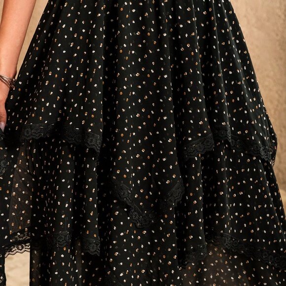 Black Casual Women's Polka-Dot Asymmetric Skirt - Picture 8 of 8